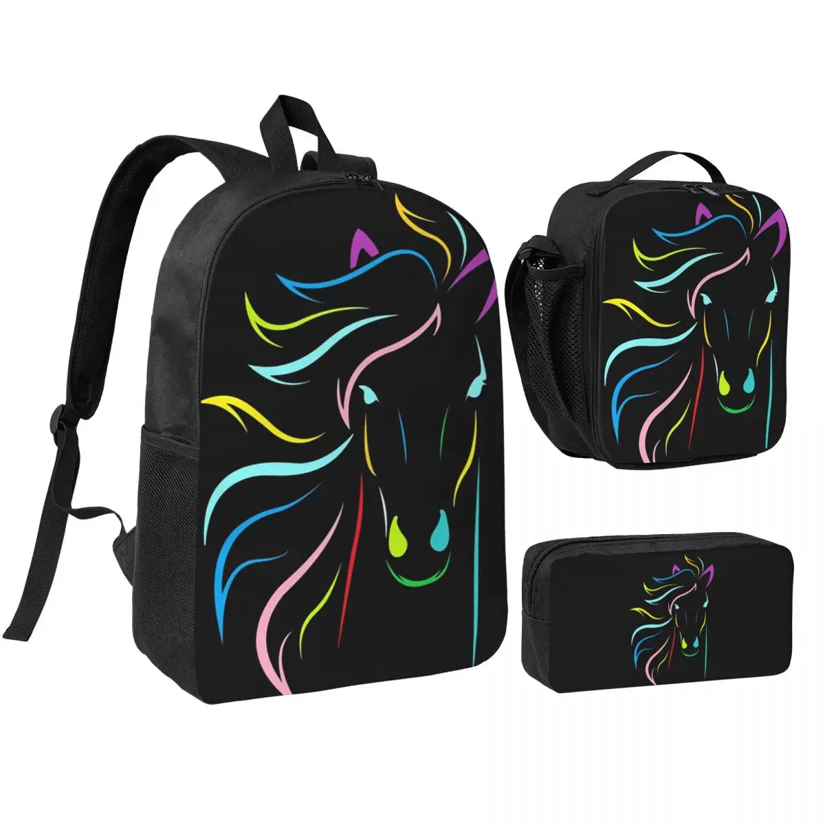 

Magical Horse Backpack Boys Girls BookBag School Bag Shoulder Bags 3ps Insulated Lunch Bag Pencil Case