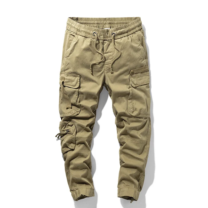 2025 Men's Autumn Thickened Pure Cotton Workwear Cargo Pants Slim Fit Tapered Streetwear Hip Hop Washed Casual Trousers
