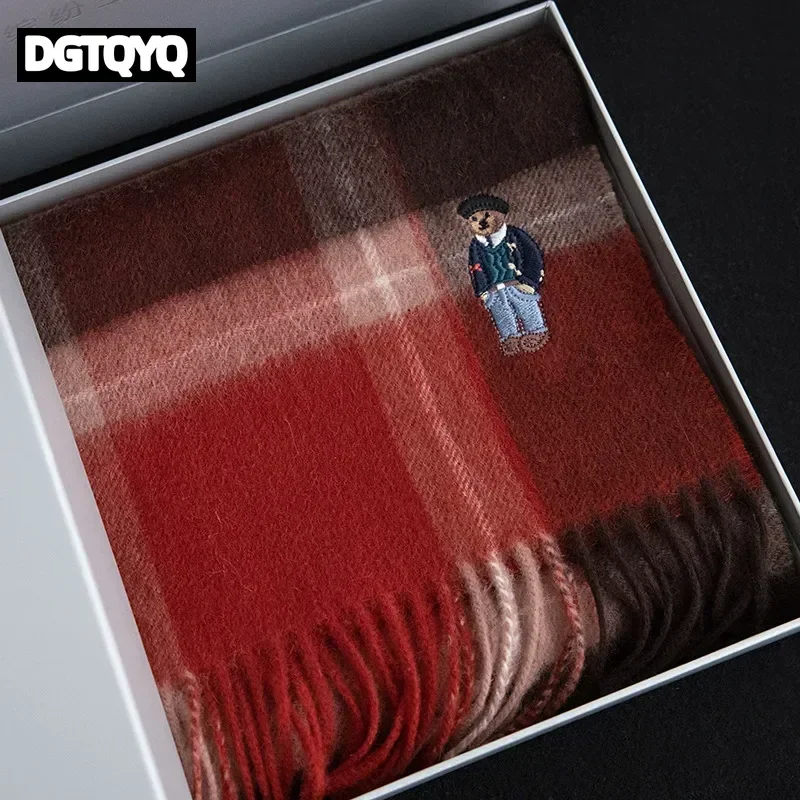 

DGTQYQ ограниченная серия британский медведь шарф из 100% австралийской шерсти ретро британский стиль утолщенный зимний унисекс пара клетчатый шарф