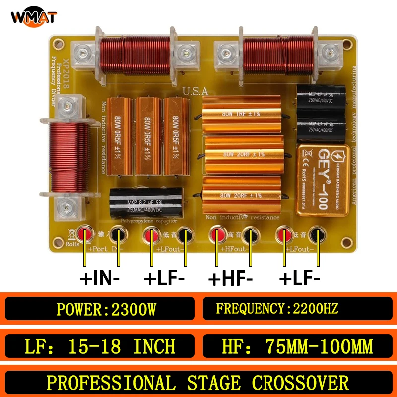 

2018/Высокомощный аудиокроссовер 2300 Вт для двух 15-18-дюймовых НЧ-динамов и ВЧ-динамов | Импедансный селектор 4/8 Ом для профессиональных акустических систем, 2200 Гц