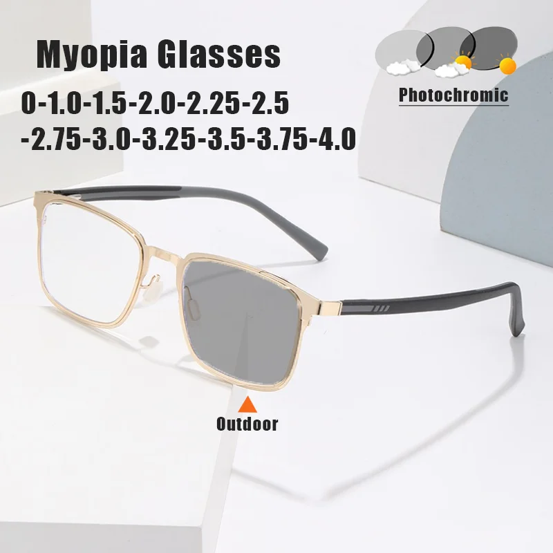 

Classic Business Style Photochromic Myopia Glasses Ultra-Lightweight TR90 Temples for Men and Women Full-Frame Eyeglasses