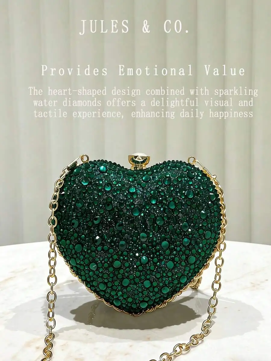 Heart Shaped Rhinestone Clutch Bag For Women Evening Party Wedding Prom