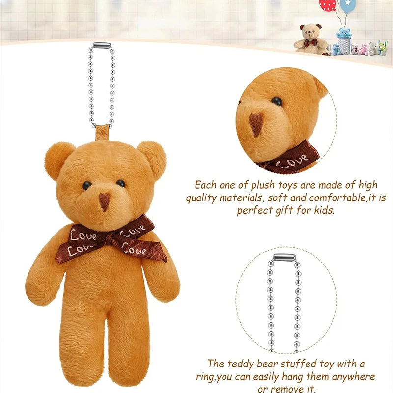 6/12 قطعة سلسلة مفاتيح على شكل دب تيدي مخملي مع فيونكة شريطية، إكسسوارات حقيبة ظهر، هدية عيد الحب وأعياد الميلاد