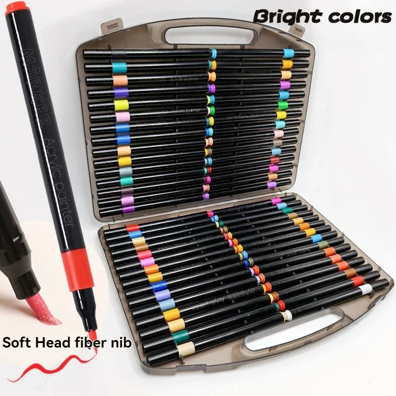 

12/24/36/48/60/80 Colors Acrylic Marker Pen Set Waterproof And Non Transparent Paper Stackable Pens For Children And Students