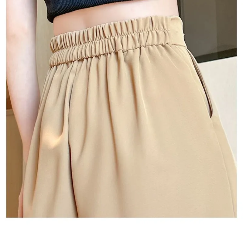 Summer Solid Color Women's Clothing High Waisted Rhinestone Sashes Comfortable Wide Leg Sports Pants Commuter Vacation Shorts