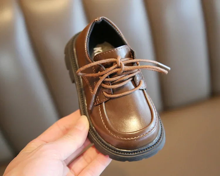 Kinder-Lederschuhe für Jungen und Mädchen, Unisex, formelle Kinderschuhe im britischen Stil, zum Schnüren, weiche, dicke Sohle für Hochzeit, Party, rutschfest – Detail 22