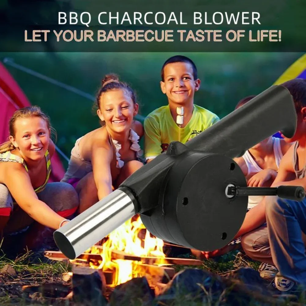 Manual Barbecue Combustion Blower Picnic Camping Fire-supporting Outdoor Hairdryer forCamping Hand Held Lighter BBQ Manual Crank