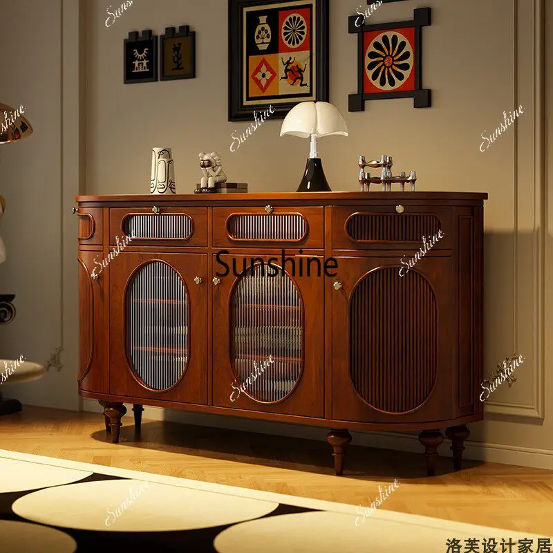 Medieval style dining side porch solid wood entry decoration curved storage locker