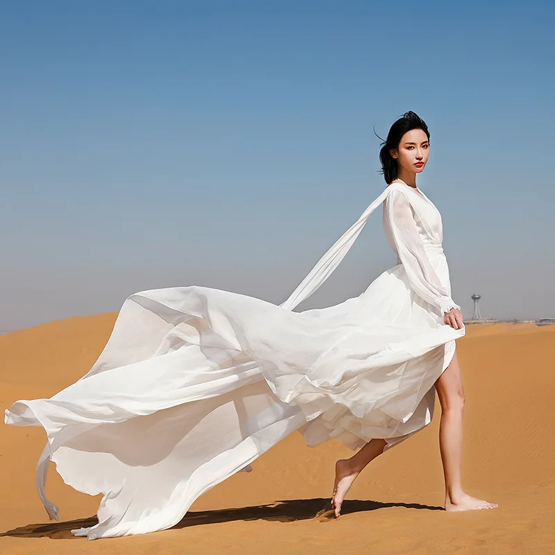 Jastie Vintage elegante abito lungo da festa donna tinta unita scollo a V manica a lanterna abiti a vita alta abiti Boho Holiday Chic