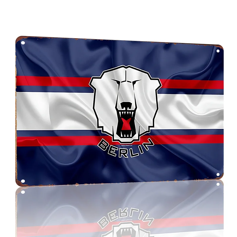 ديكور فني جداري بعلم الدب القطبي في برلين - طباعة عالية الجودة على القماش، 36 × 24 بوصة، لافتة قصدير معدنية عتيقة للمنزل والمكتب،