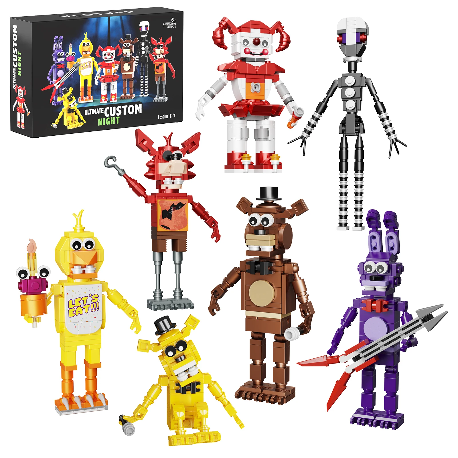 7in1 Five Nights Horror Comedy Movie Figures Building Blocks with Freddie Bonnie Chica Foxy Model Sets Halloween Gifts for Kids