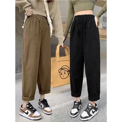 Harem Oversized Women Clothing Simplicity Solid Color Elastic Waist Trousers Autumn Korean Fashion Buttons High Waist New Pants