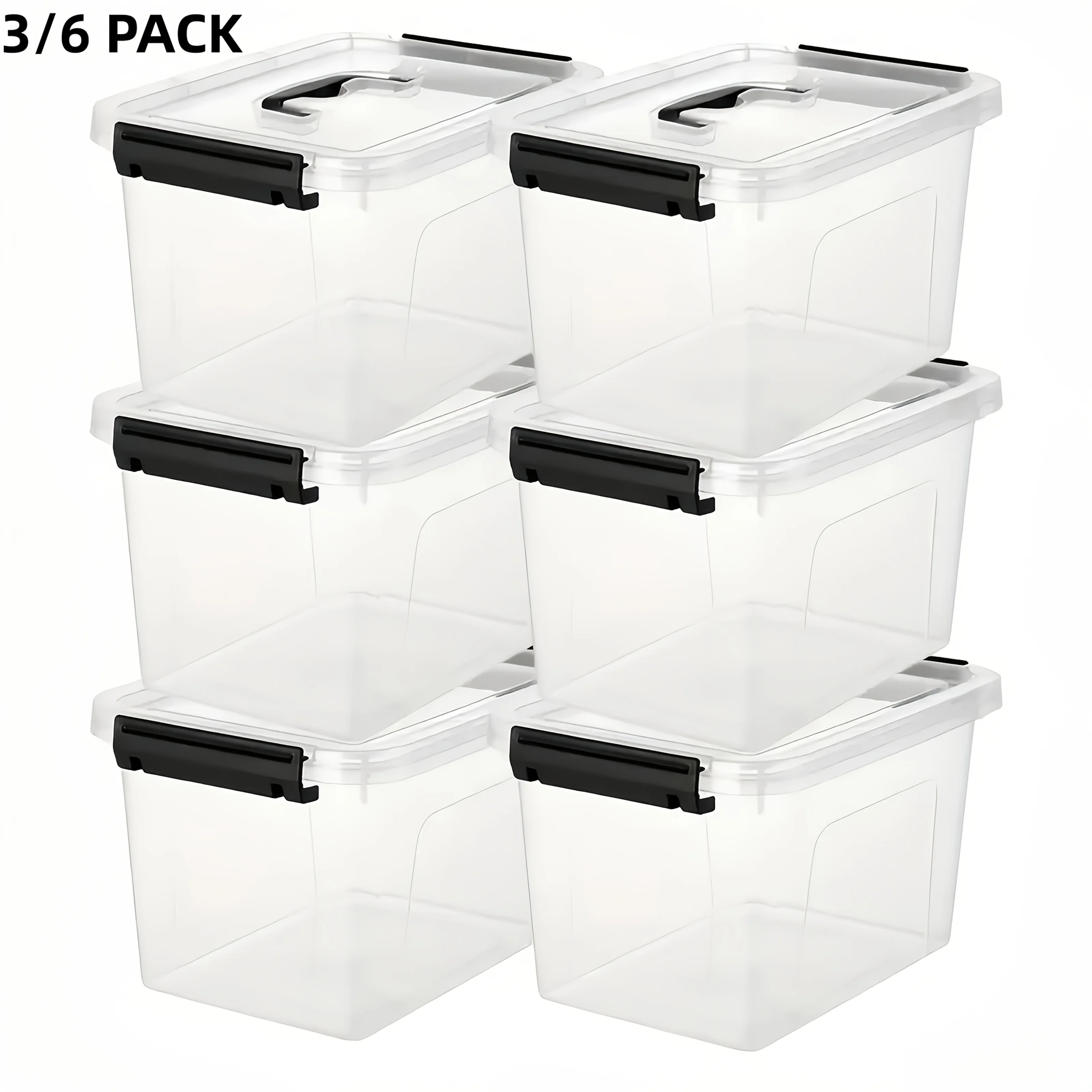 3/6-Pack Clear Plastic Storage Boxes With Locking Latches, Stackable Organizer Containers For Home Office Closet Organization, Heavy-Duty & Space-Saving Bins, 6QT Multipurpose Lockable Design, The Best Gifts For Thanksgiving And Christmas