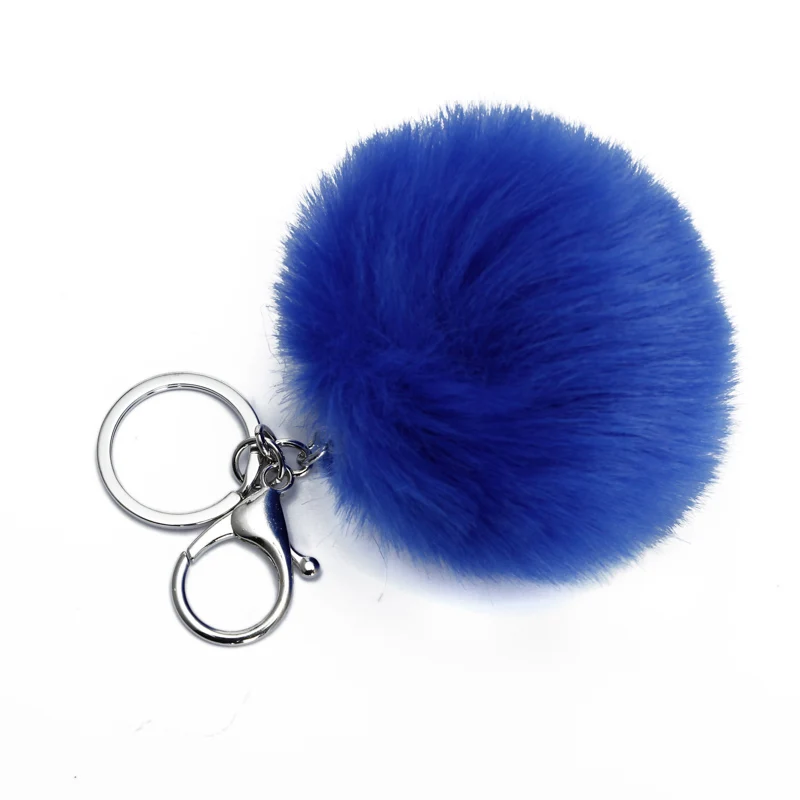 Image 3: 1 pièces 8 cm fausse fourrure marque sac porte-clés pompon voiture porte-clés couleur argent chaînes pompons fausse fourrure de lapin breloques chaîne A