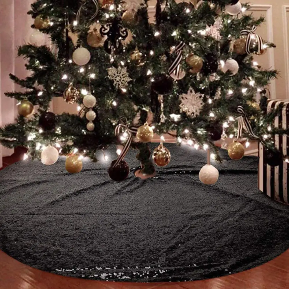 Glitter Sequins Christmas Tree Skirts 60/90/120cm Large Size Christmas Tree Mat Round Polyester Xmas Tree Foot Cover Birthday