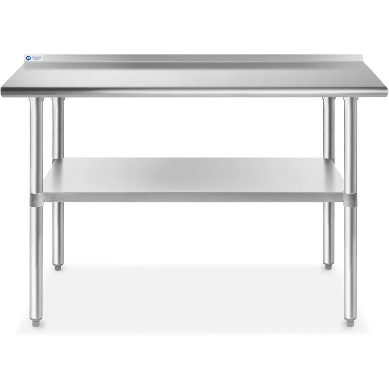 Stainless Steel Kitchen Prep Table 72 x 30 Inches with Backsplash & Under Shelf, NSF Commercial Work Table for Restaurant