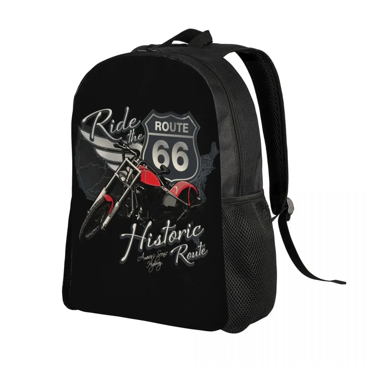 Travel Motorcycle Ride The Historic Route 66 Backpacks Water Resistant School College USA America Highway Bag Printing Bookbags