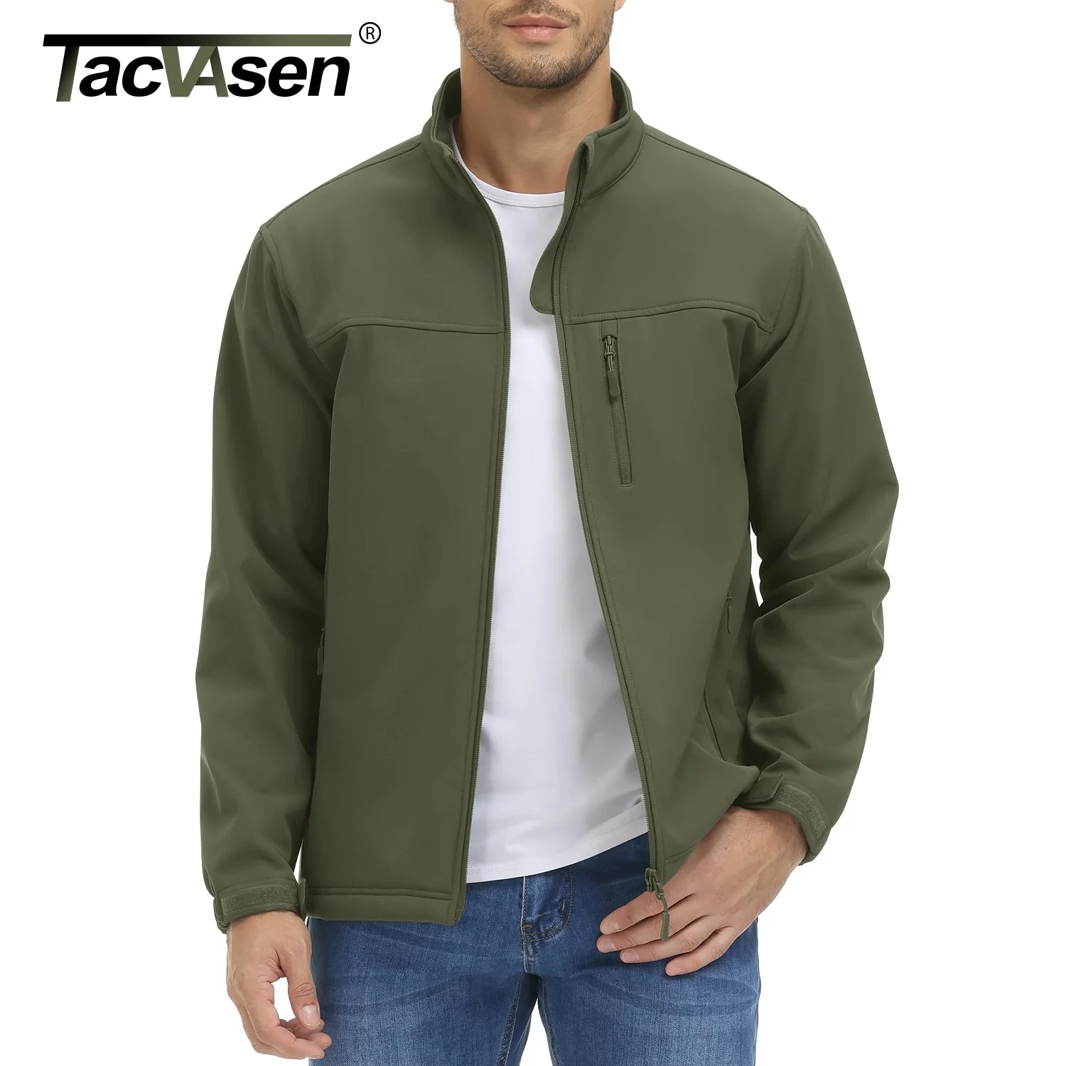 TACVASEN Waterproof Fleece Lining Windbreaker Mens Winter Work Jackets Zipper Pocket Casual Coats Full Zip Outwear Tops