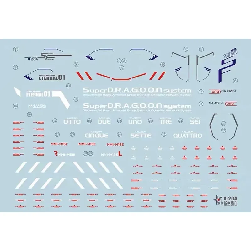 XINGYU High-Precision Fluorescent Waterslide Decals for HGCE 1/144 Freshman Attack Free  Model DIY Accessories
