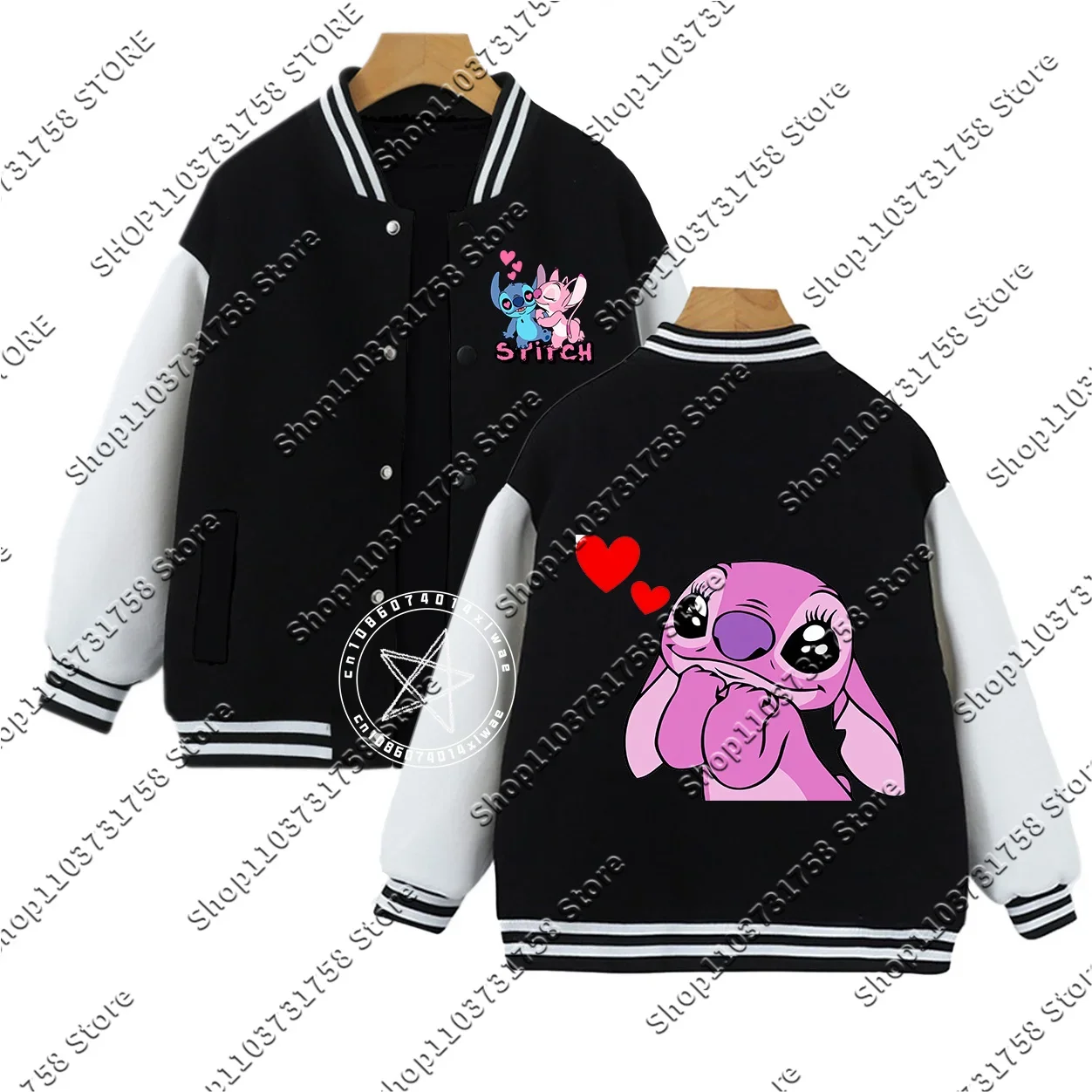 Disney Kids Stitch hickened jacket coat Little Couple Pattern Print Students ages 2-14 Fall/Winter baseball uniform Boys Girls