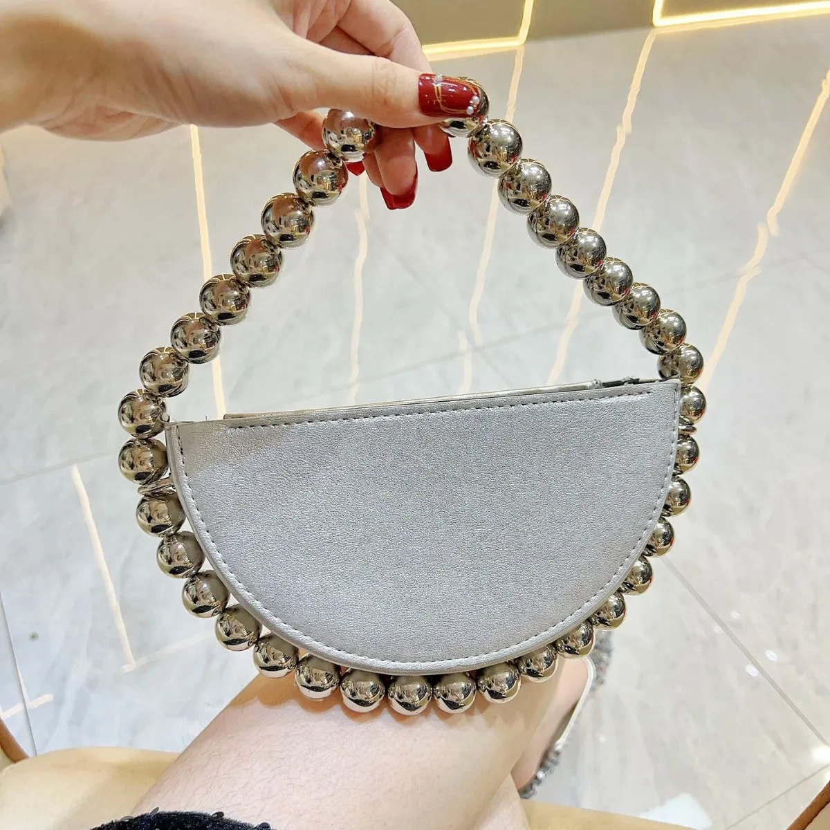 New Dinner Bag Beaded Handbag Bag Urban Simple Semi-Round Small Bag Dress Bag Single Shoulder Oblique Span Bag Women