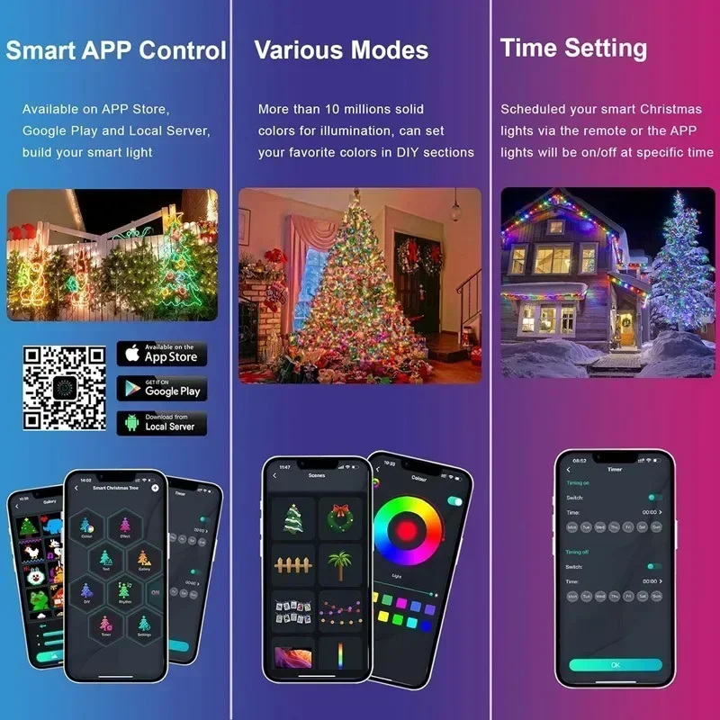 RBGIC Cadena de luces con aplicación Contronl DIY, decoraciones de luces con conexión Bluetooth, decoración de habitación para Navidad, vacaciones