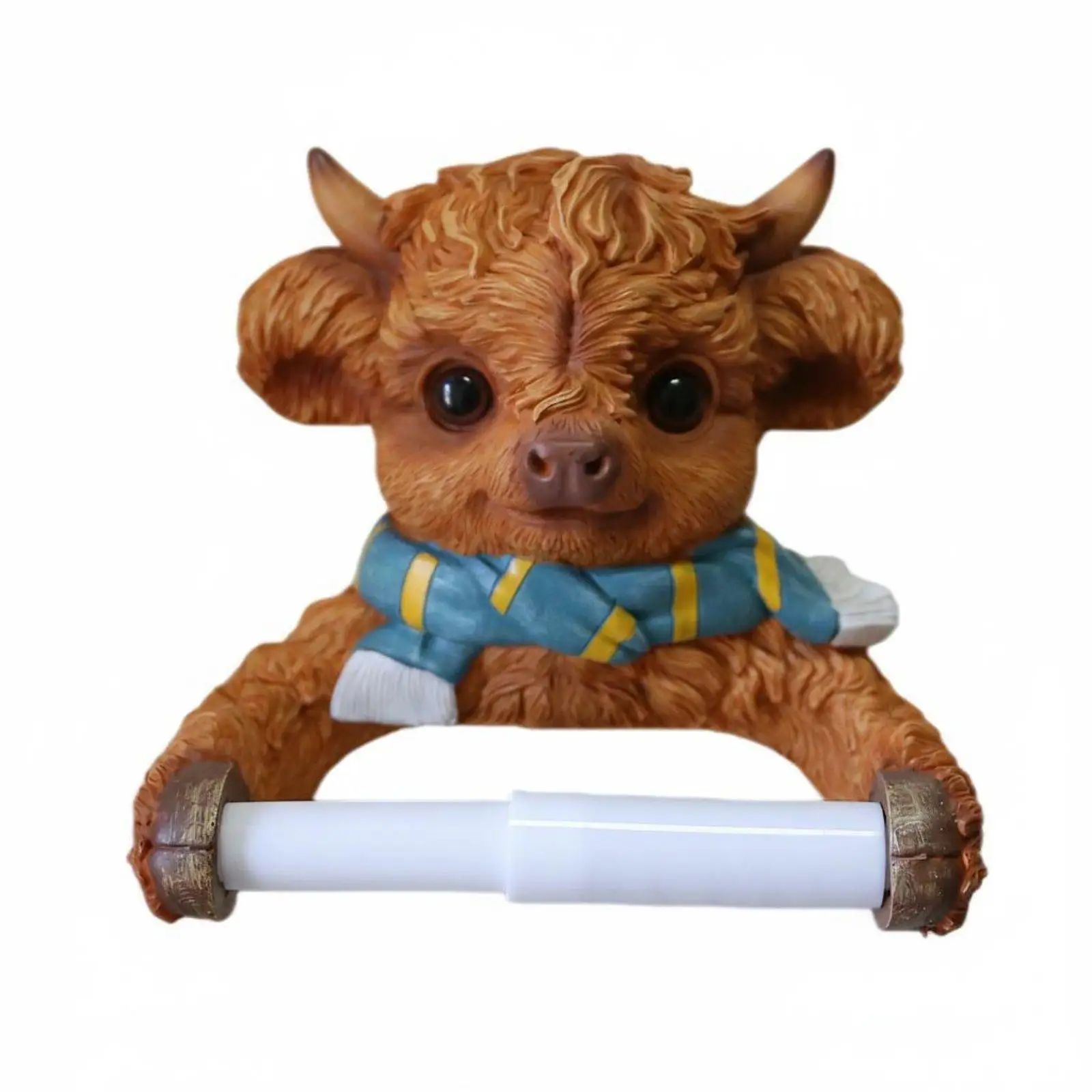Rustic Resin Highland Cow Toilet Paper Holder Wall Decor Funny Animal Tissue Stand Farmhouse Bathroom Accessories Creative Roll