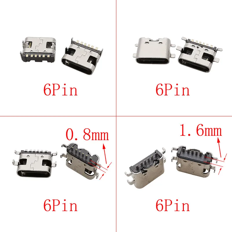 10Pcs USB Type C Socket Soldering Connectors 2/6/16/24 Pin SMD PCB DIY Repair Charging Jack Port USB-C Type-C Female Connector