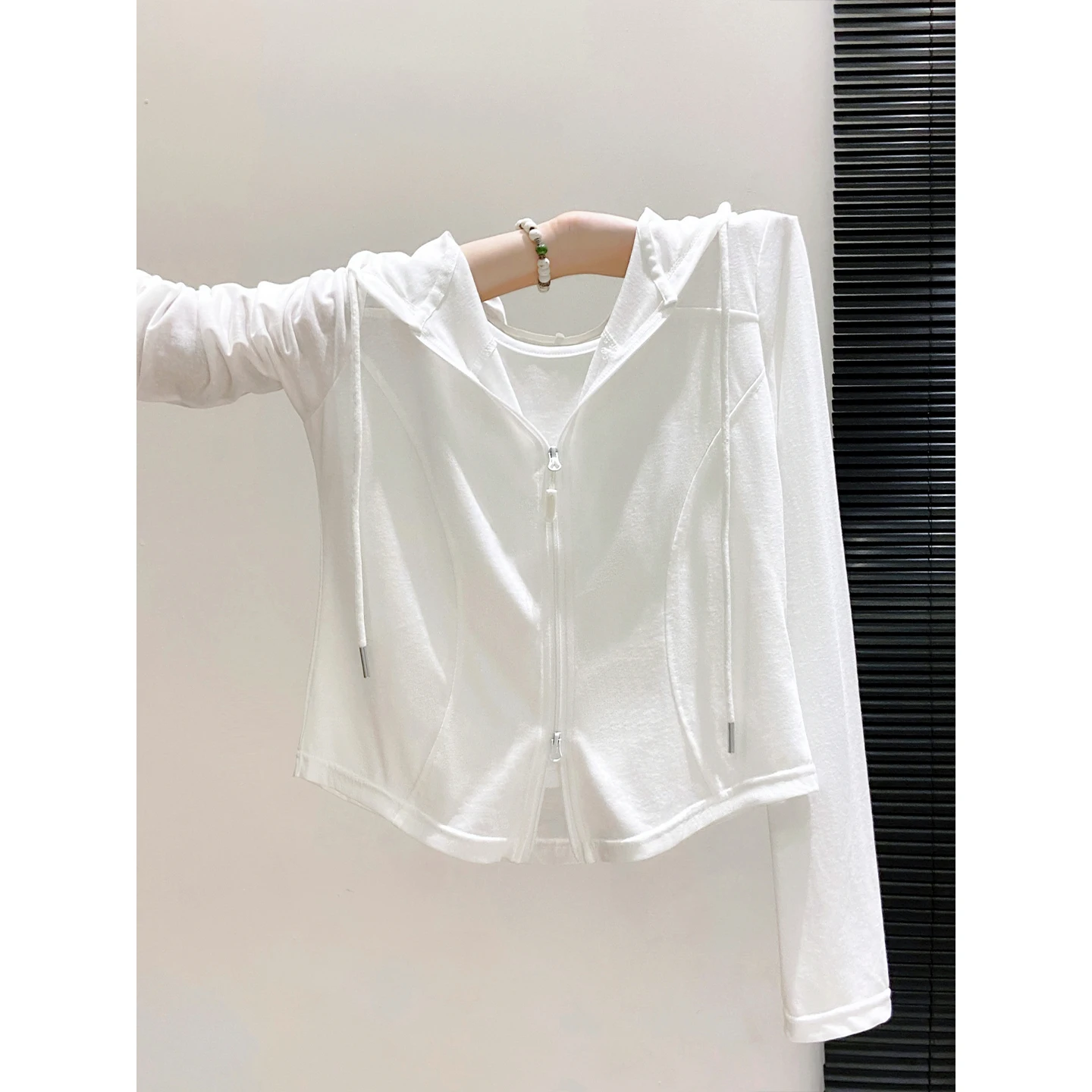 Women's Summer New Style Slim-fitting Thin Top with Fake Two-piece DesignHooded Cardigan Sunscreen Shir