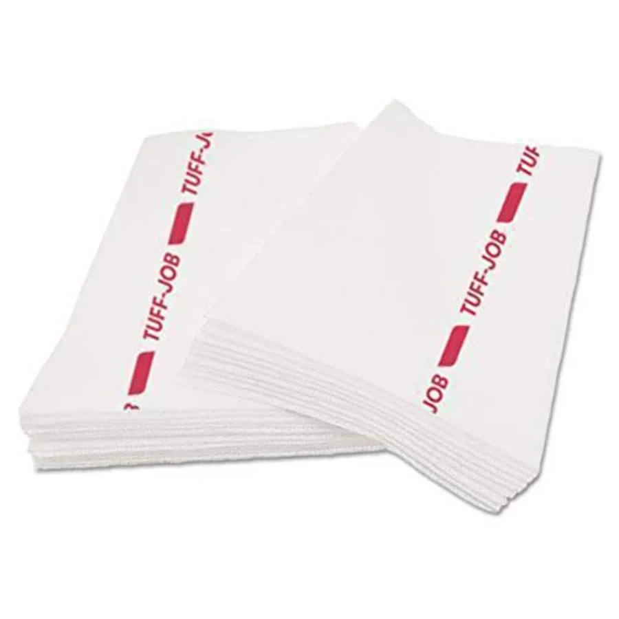 

Tuff-Job Foodservice Towels 1-Ply Quarterfold White/Red Stripe 150 Sheets Reusable Odor-Control Cleaning Towels W921