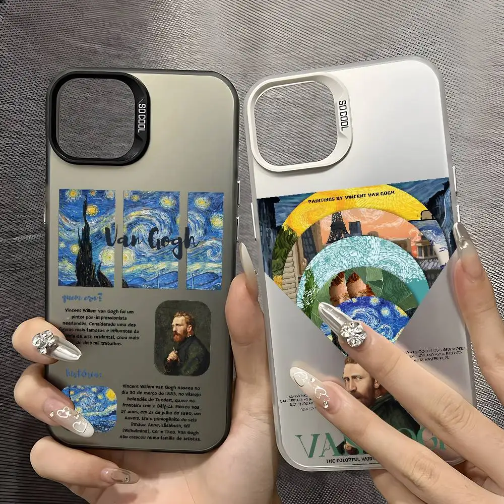 

Leisure Van Gogh INS Phone Case For IPhone 16 15 14 13 12 11 Plus Pro Max Multicolor Aurora Laser Shockproof Funda Cover