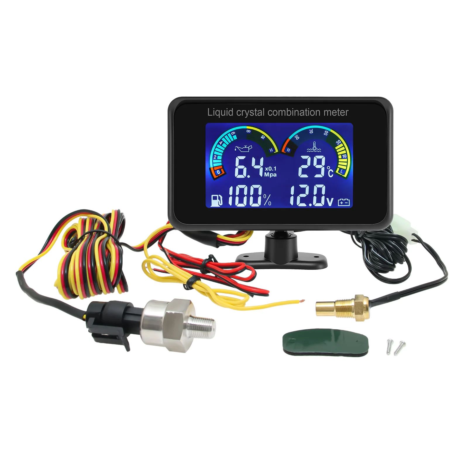 4-in-1 Auto Car LCD Meter Digital Oil Pressure Volt Water Temperature Fuel Gauge Universal Instrument 9-36V for Car/Truck/SUV/RV