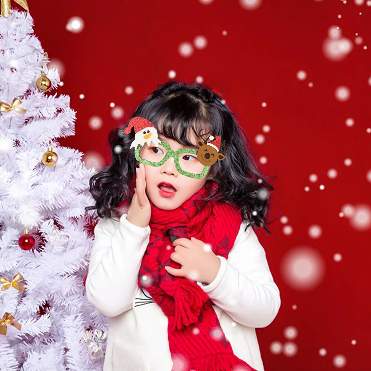 

2Pcs Christmas Glitter Glasses Cartoon Elk Santa Snowman Sequins Party Props Decorative Glasses for Xmas Festival Celebration