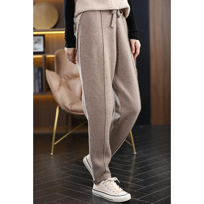 Cashmere pants in autumn and winter women's high waist thickened vertical casual straight wool pants solid color pants2022ZEHANG