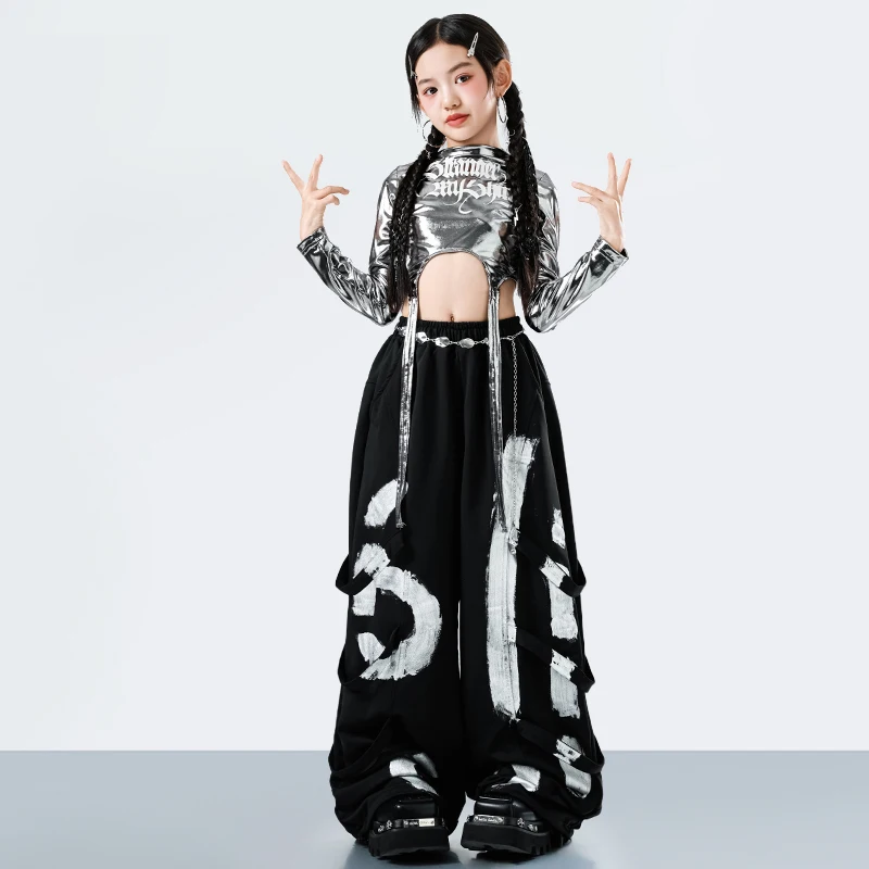Fantasia de Dança Hip Hop Estilo Streetwear Y2K Coreano para Meninas, Conjunto de Roupas para Performance Infantil