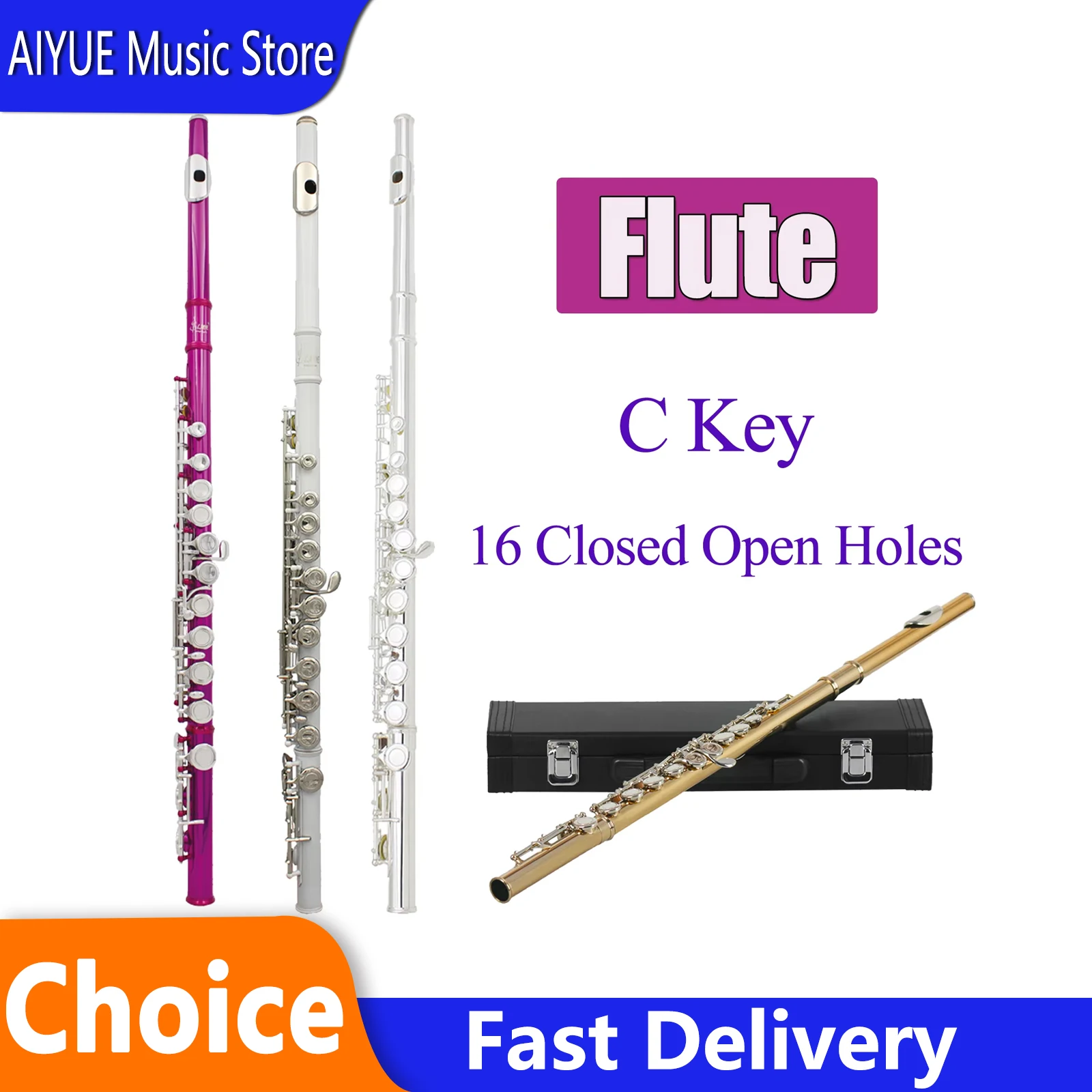 SLADE-Flöte, 16, geschlossen, offene Löcher, C-Taste, professionelle Querflöte, Holzblasinstrument, Leder, mit Teilebox-Sets