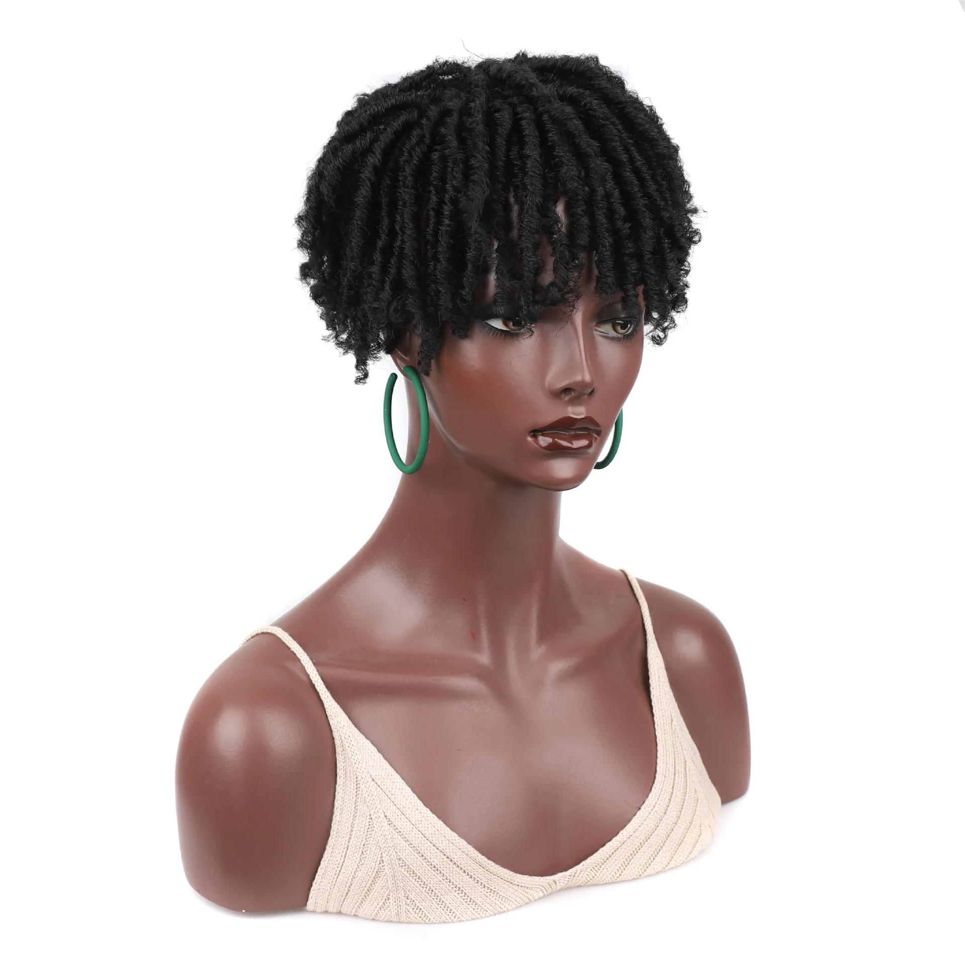 Jeedou Dreadlock Hair Toppers Short Curly Braided Wig Toupee Clip-On Synthetic Hairpiece for Black Hair Afro Style for Women