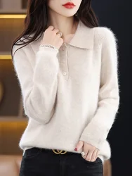 CHICUU Women Mink Cashmere Sweater Autumn Winter Polo Pullover 100% Mink Cashmere Knitwear Thick Soft Warm Basic Clothing Tops