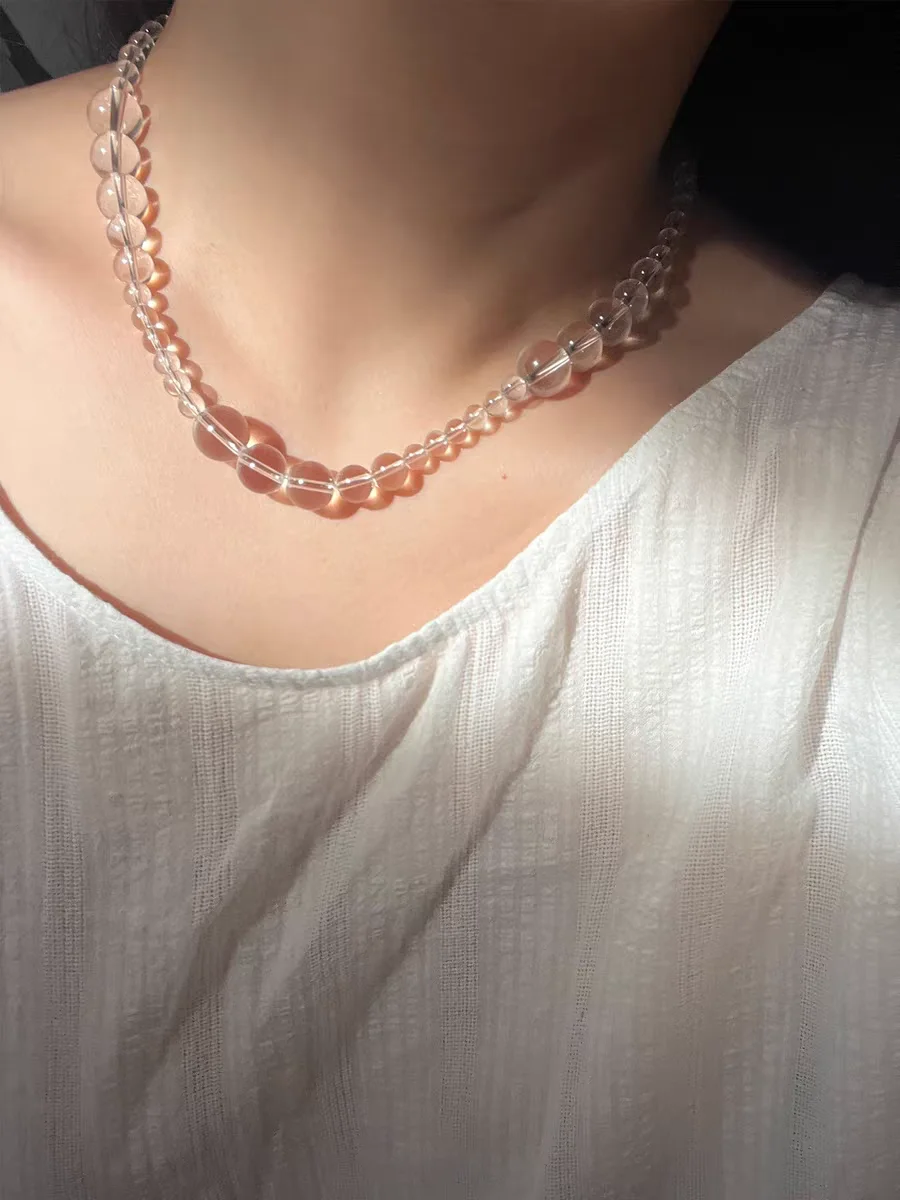 

Brass Natural Clear Beads Choker Necklace Wowen Jewelry Party Designer T Show Runway Gown Japan Korean Fashion