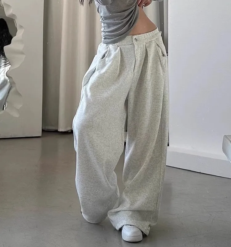 بنطال ذو قصة أرجل واسعة خفيف للنساء شتوي مبطن بالصوف قطيفة Altgoth سروال قصير شيربا أزرار بطانة عالية الشارع محبوك مخملي مريح #6