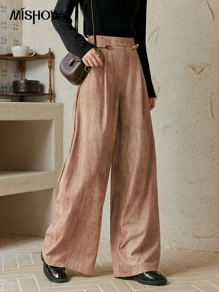 

MISHOW Pink Dyeing Wide Leg Pants for Women Autumn 2024 Loose High Waist Pants Waist Round Bead Threading Rope Pants MXD42K0739