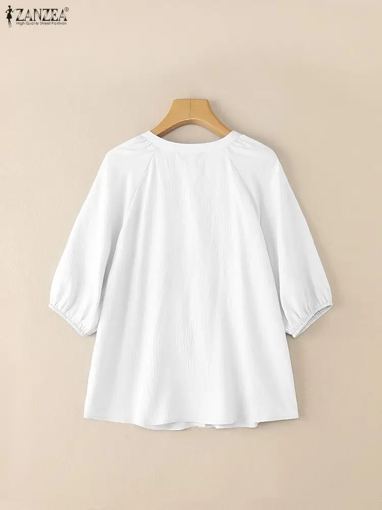 2025, Sommer Büro Hemd ZANZEA Frauen Gestickte Bluse Elegante Kurzarm Arbeit Blusas Casual O Neck Lose Tops Weibliche Mujer