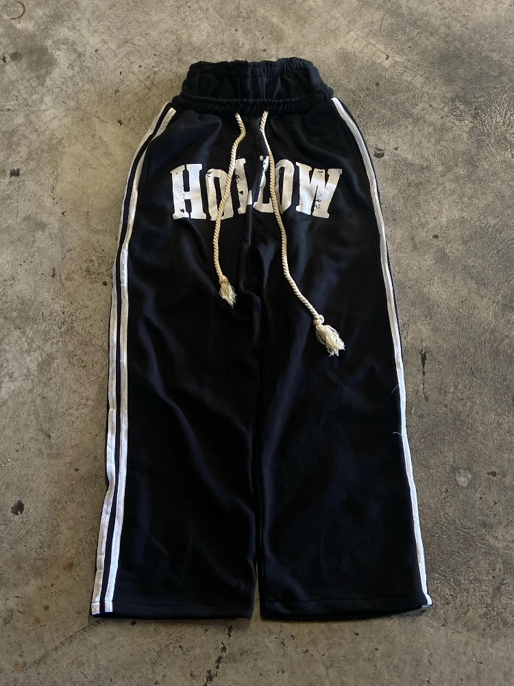 

Ретро модный бренд с буквенным принтом, американские повседневные спортивные брюки унисекс с двойной талией, в сочетании с многофункциональными широкими брюками.