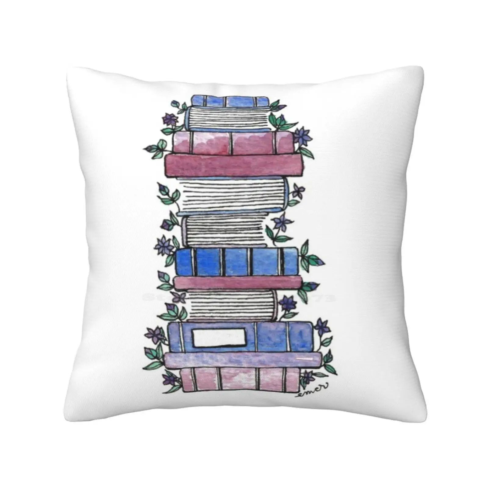 Flowery Books Pillows Case Bedroom Home Decoration Purple Pink Flowers Floral Reading Reader Bibliophile Bookworm Book Worm