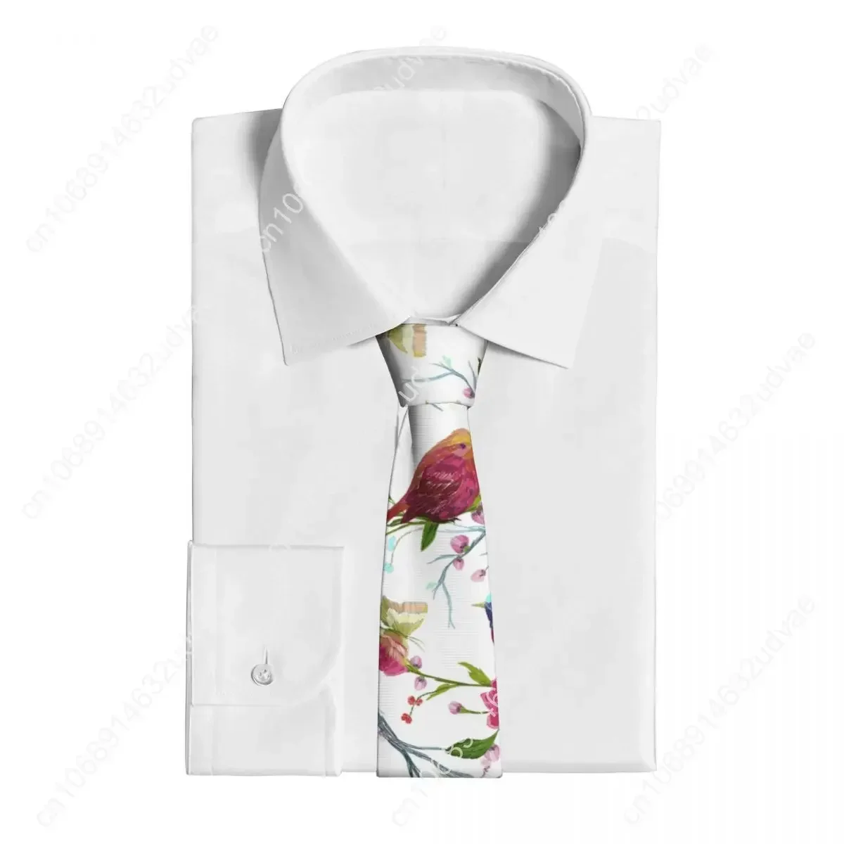 Mens Tie Classic Skinny Watercolor Bird Butterfly Leaf Tree Branch Neckties Narrow Collar Slim Casual Tie Accessories Gift