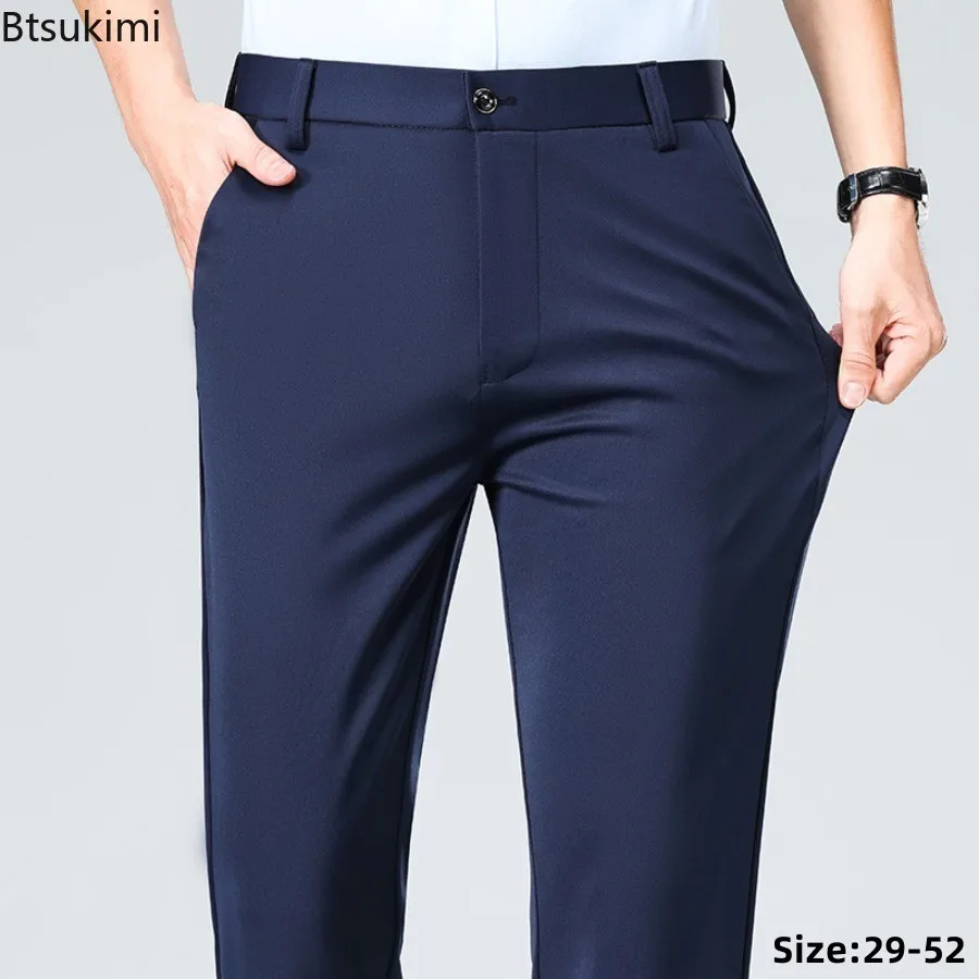 New Men's Dress Pants Fashion Slim Fit Business Social Suit Pants Wrinkle Resistant Elastic Men Formal Clothes Pants All Season