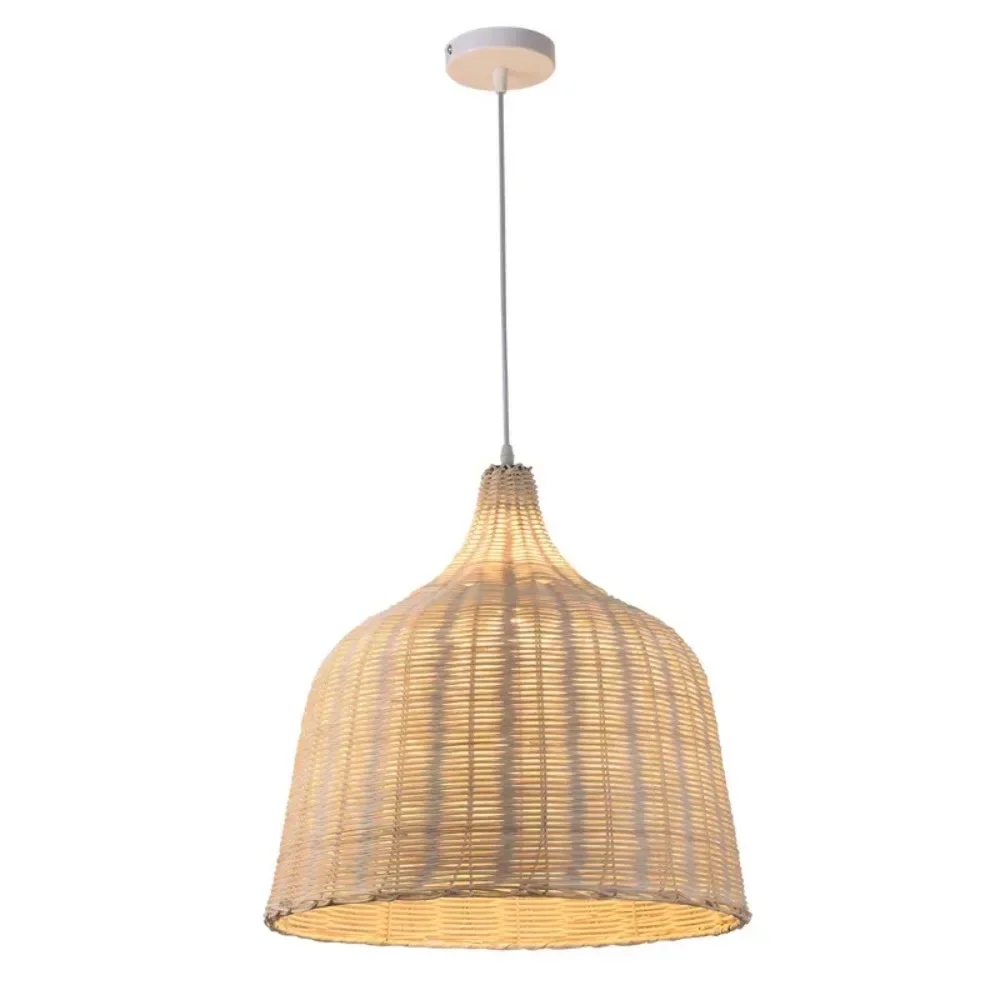 Rustic Rattan Lampshade Woven Rattan Pendant Lamp Wicker Lamp Shade Hanging Cover Lamp Shade for Dining Room Living Room Bedroom