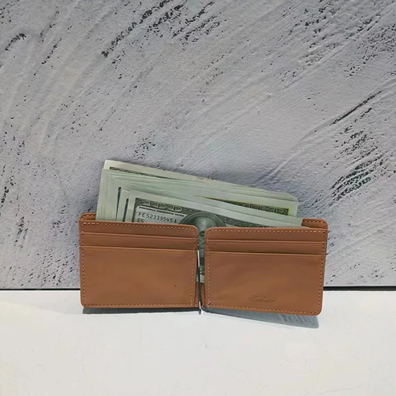 1PC  new trend men's and women's leather bag cover type convenient and practical card bag creative fashion money clip metal clip