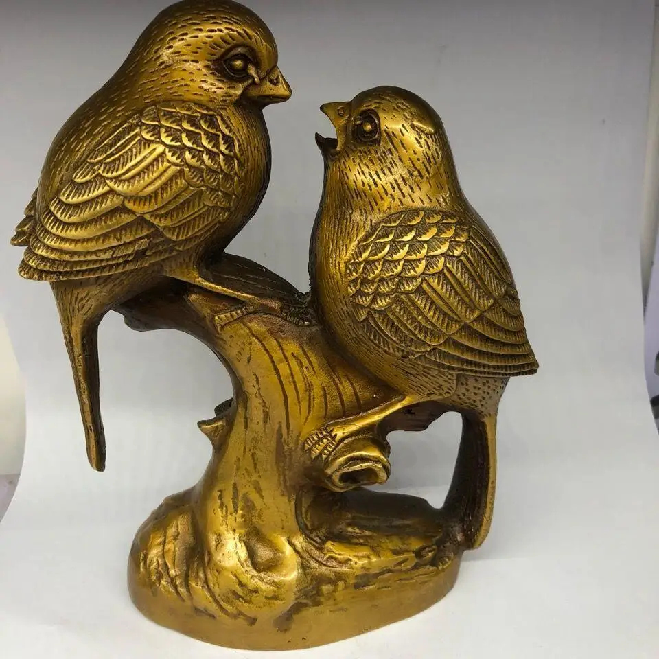 Brass Two Magpie Statue Double Happiness Figurine Chinese Feng Shui Housewarming Gift Home Desktop Ornament Decor