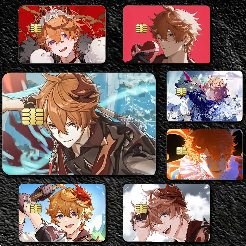 COOL T-Tartaglia Genshin Impact   4pcs 1Set Card Stickers Small Waterproof Chip 4PCS Card Sticker Anti-Scratch